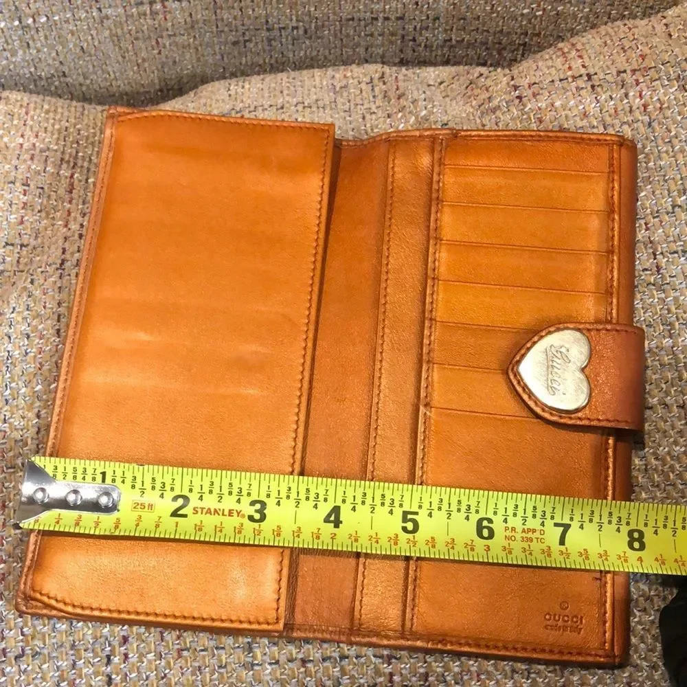 GUCCI GG Monogram Canvas & Leather Heart Clasp Full Length Continental Wallet